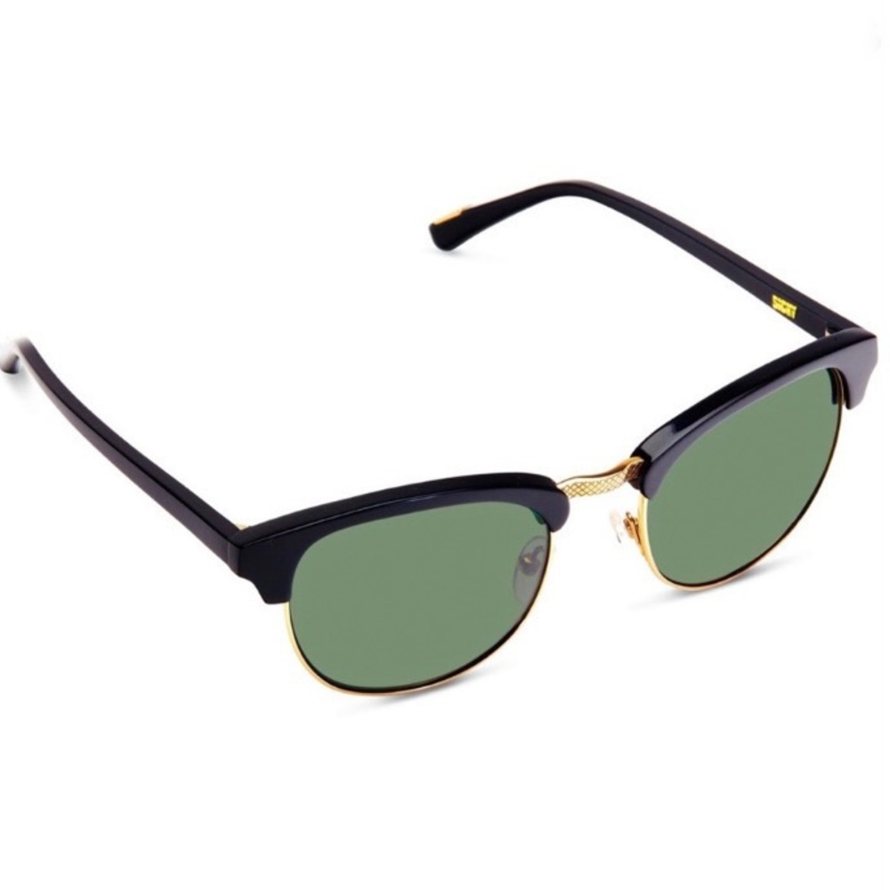 Men’s Brow Line Black and Gold Sunglasses with Green Tint